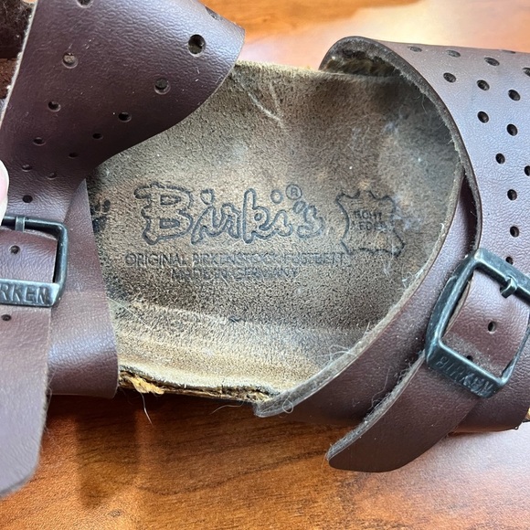 Birkenstocks Birki's Freeport Brown Leather Perforated Strap Sandals Slides Sz 6 - Picture 10 of 16